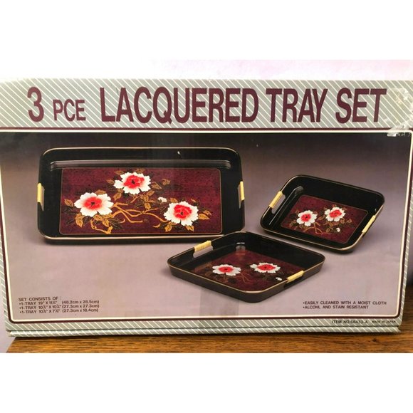 NIB 3 Piece Lacquered Tray Set, Made in Japan, Serving Trays, Set of 3 - Picture 1 of 4